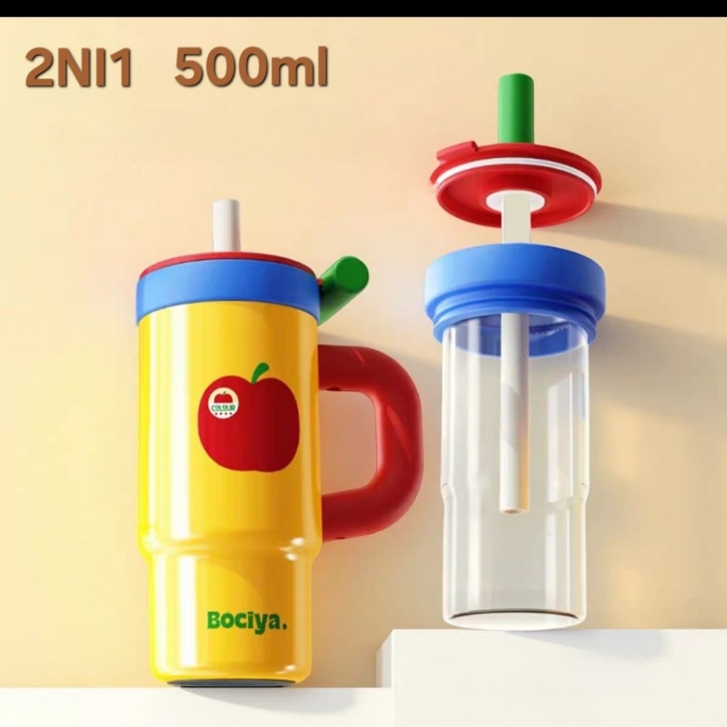 Bociya 500ml แก้วสแตนเลส 316 + แก้วบอโรซิลิเกต 2 ชั้น เก็บอุณหภูมิได้นาน ดีไซน์เก๋ไม่ซ้ำใคร