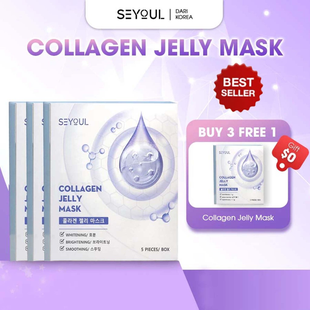 【ซื้อ 3 แถม 1】มาส์กคอลลาเจน SEYOUL Collagen Jelly Mask 5 แผ่น ผิวใส ชุ่มชื้น ฉ่ำวาว เด้งฟู