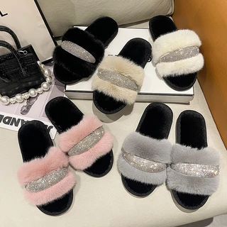 🎀สินค้าใหม่🎀รองเท้าสลิปเปอร์แต่งเพชร รองเท้าแตะใส่ในบ้าน ผ้าขนนุ่มใส่สบาย รุ่น SH-1-39