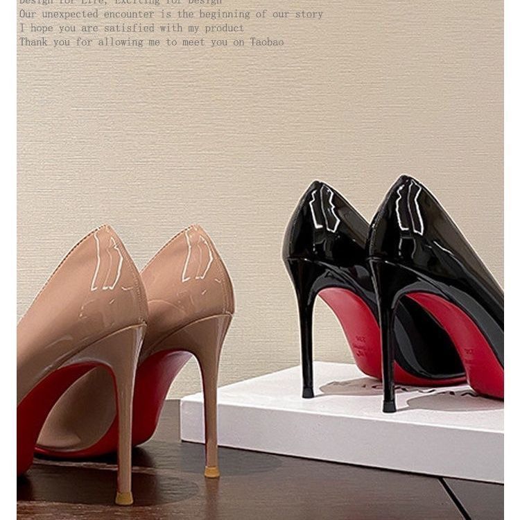 High Heels - Naked High Heels Women's 2025 New Beautiful Pointed Fine Heels Red Bottom Lacquer Leath