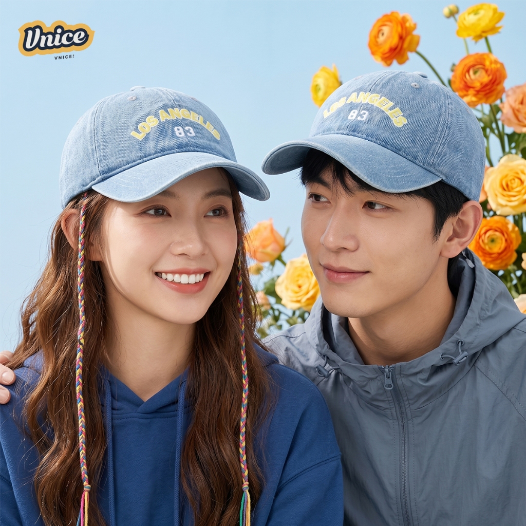 Vnice หมวกคู่รัก หมวกเบสบอลย้อนยุค ปักตัวอักษร แฟชั่นลำลอง กันแดด ปรับระดับได้