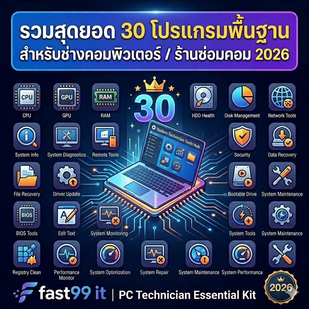 🔥รวมสุดยอด 30 โปรแกรมช่างคอมพิวเตอร์ 2026 (Windows System Utility Toolkit) ชุดเครื่องมือซ่อมคอม/จัดการระบบ