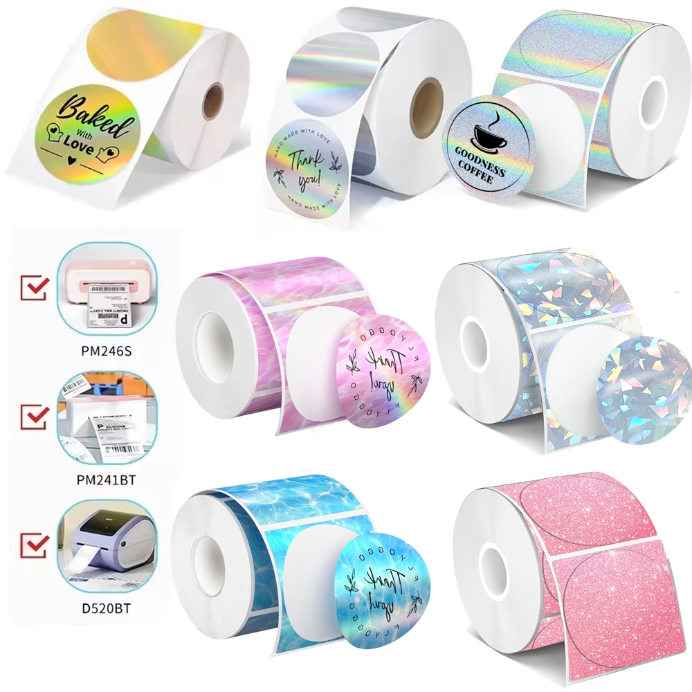 400/500 ชิ้นรอบป้ายสติกเกอร์ความร้อน Adhsive กระดาษสําหรับของขวัญสติกเกอร์โรงเรียน Adress สําหรับ Phomemo 241BT D520 246