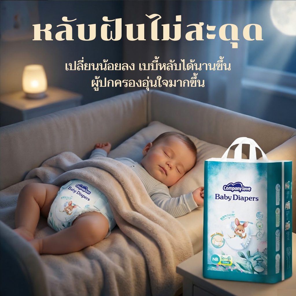 【Free 3 Pcs】Company Love แพมเพิสเด็ก ผ้าอ้อม กางเกง นุ่ม บางเบา เทป เด็ก NB68/M54/L48/XL42/XXL36/3XL30/4XL28BABY DIAPER