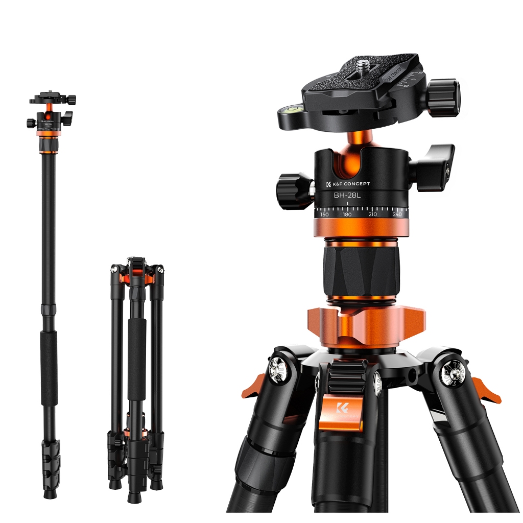 K&F CONCEPT ขาตั้งกล้อง พับ/แยกขาเดี่ยว ล็อคเพลทใหม่ แมกนีเซียม-อะลูมิเนียม หัว BH-28 CNC