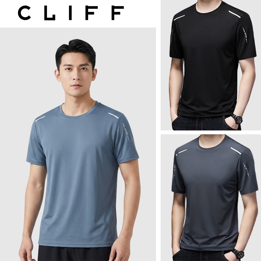 CLIFF เสื้อยืดผู้ชาย วงกลม หลวม การเคลื่อนไหว แขนสั้น เสื้อผ้าแห้งเร็ว M-3XL