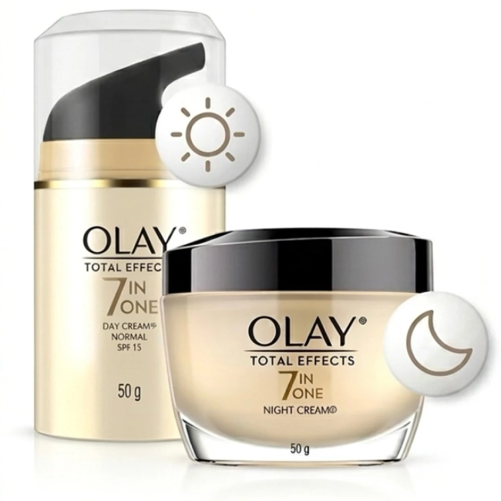 (เซตคู่) ครีมบำรุงผิวหน้า Olay Total Effects 7in1 ลดเลือนริ้วรอย 7 ปัญหา สูตรกลางวัน + กลางคืน ขนาด 50 มล.ต่อกระปุก