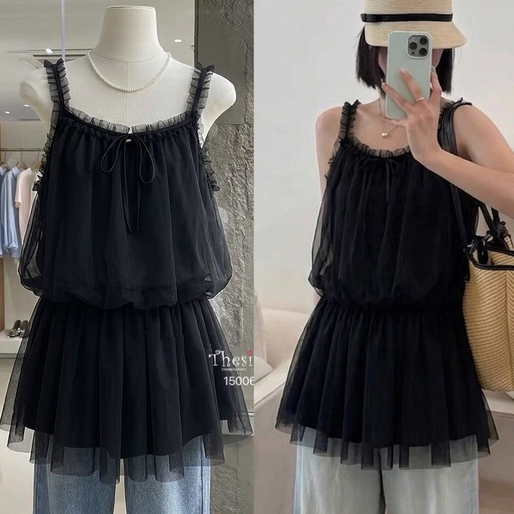 เสื้อสายเดี่ยวสมอคเอวซ้อนมุ้ง2ชั้น