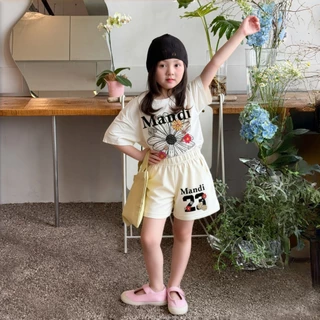 PRINCESS KESLI ชุดเซ็ทเด็ก แฟชั่นเด็ก เสื้อแขนสั้นกางเกงขาสั้น ลำลองกีฬา 2ชิ้น สไตล์เกาหลี ฤดูร้อน 2-12 ปี