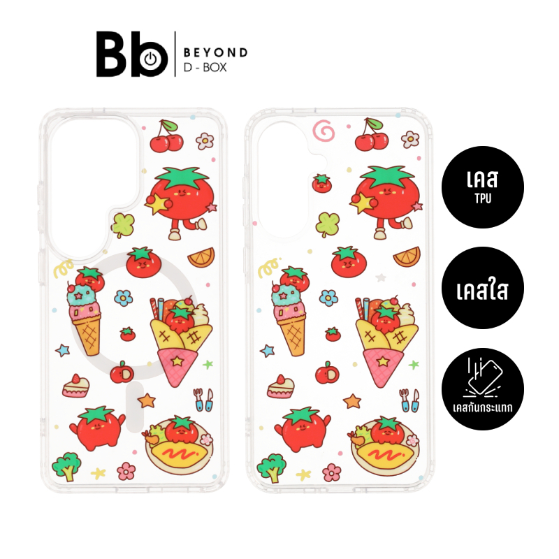 FOX x PLEASENJOY เคส Samsung Galaxy A06/A07/A17/A56/S25 FE/S24 Ultra/S25 Ultra/S26 Ultra Happy Tomato by BB Beyond D-Box