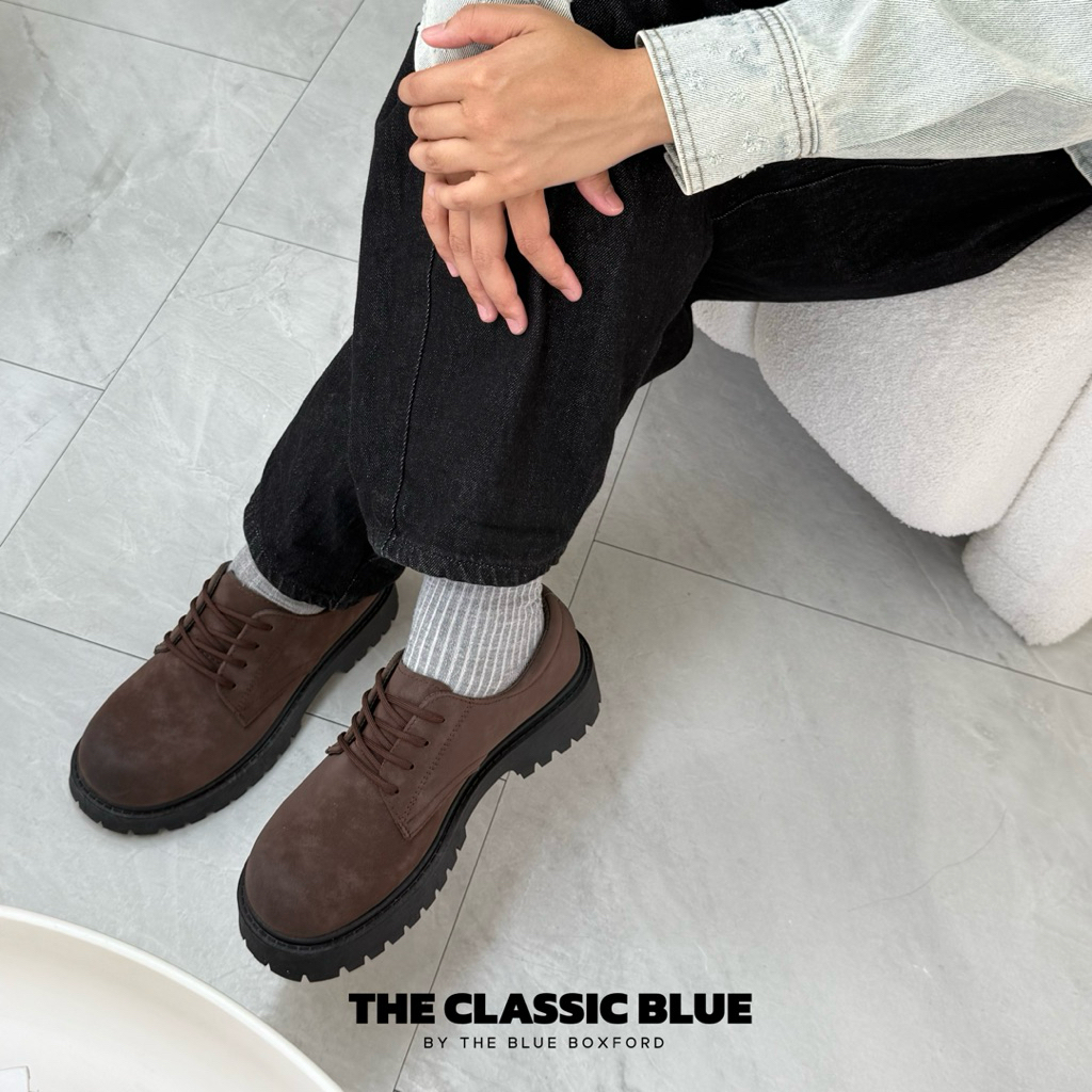 (พร้อมส่ง) The Classic blue - Brown Lisbon Derby shoes รองเท้าหนังเดอร์บี้ - ไซส์ใหญ่สุด 46 ยาว 28.5 ซม.