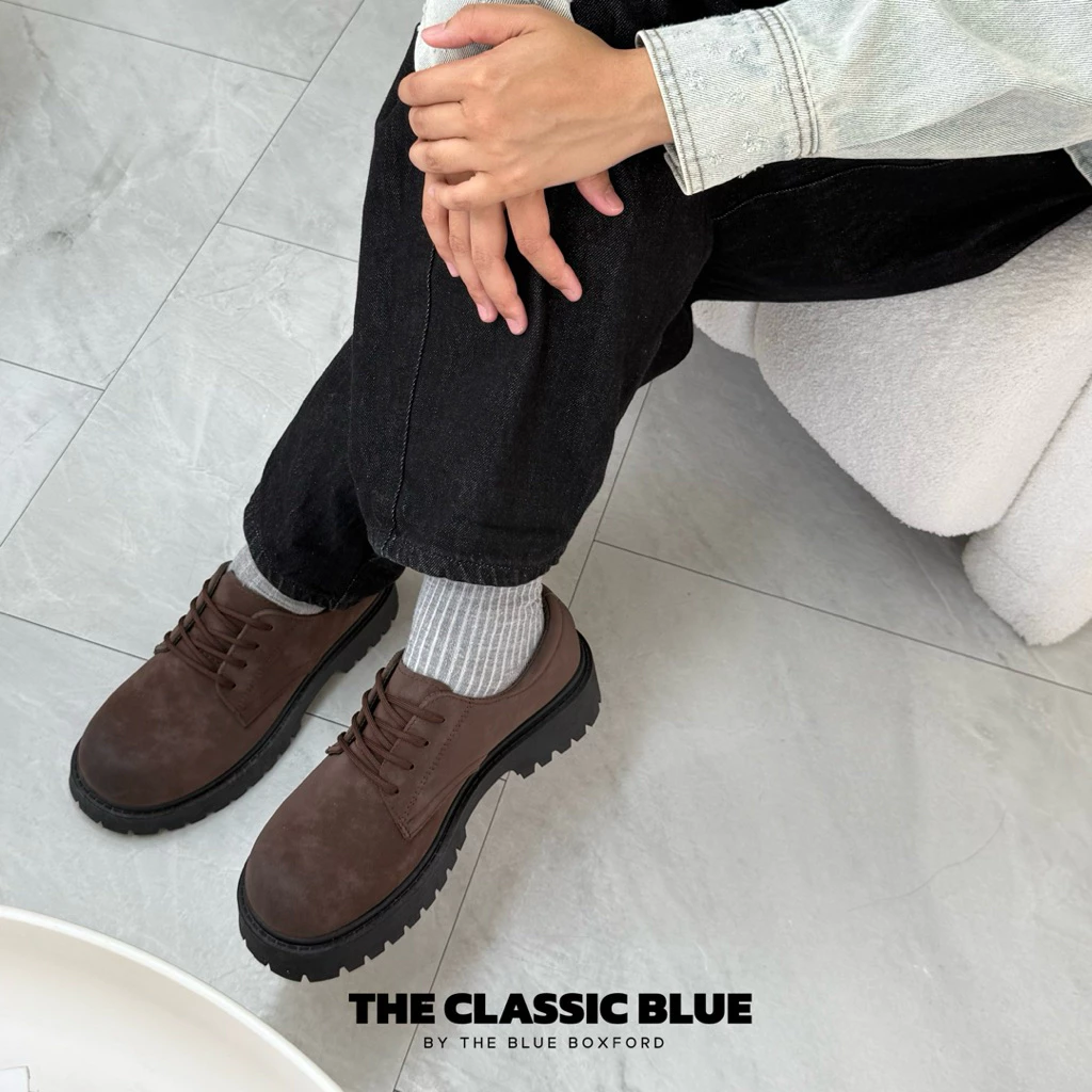 (พร้อมส่ง) The Classic blue - Brown Lisbon Derby shoes รองเท้าหนังเดอร์บี้ - ไซส์ใหญ่สุด 46 ยาว 28.5 ซม.