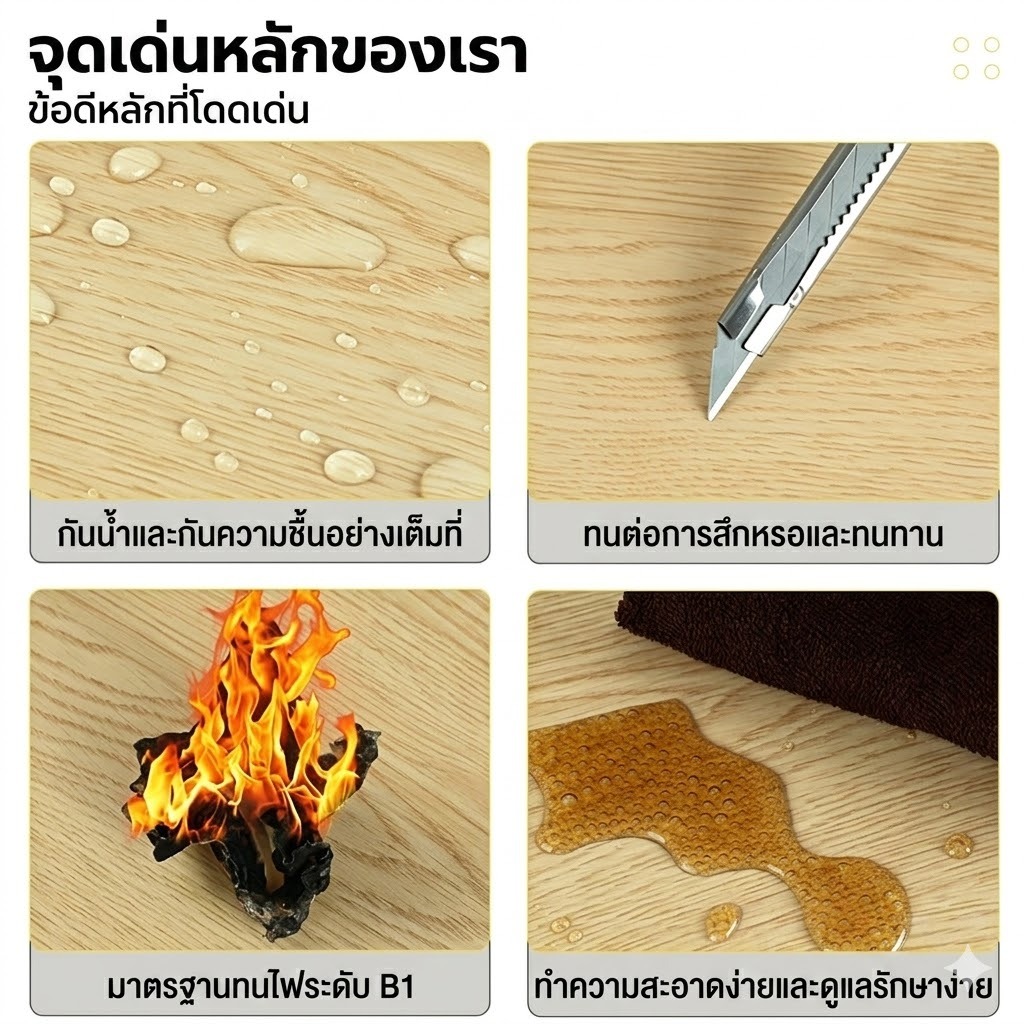 พื้น SPC คลิกล็อค DIY กระเบื้องยาง หนา 5mm ทนไฟ กันความชื้น ติดตั้งง่าย 5 แผ่น/กล่อง ปูได้ 1.1 ตร.ม. รูปที่ 5