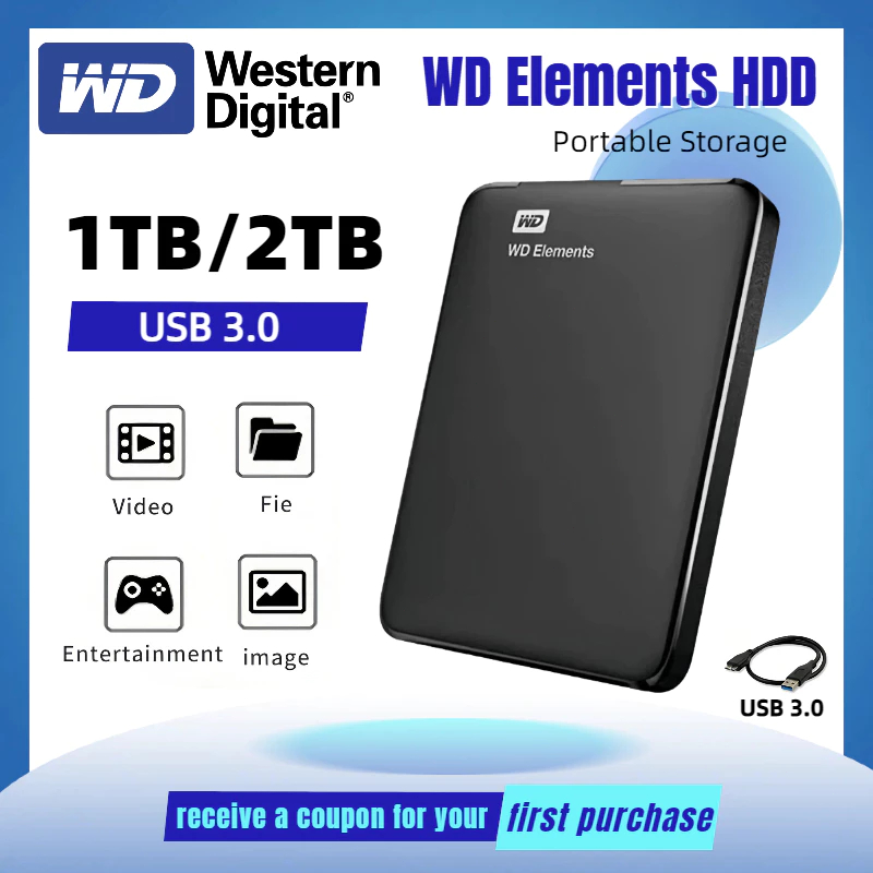 【Ready Stock】External Harddisk WD 2TB/1TB USB 3.0 Elements ฮาร์ดดิสก์ภายนอก ราคาพิเศษ