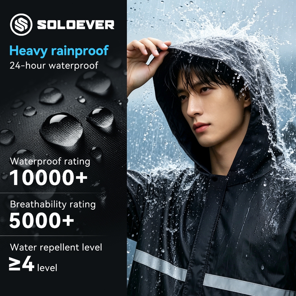 SOLOEVER ชุดกันฝน เสื้อกันฝน ชุดกันฝนแบบหนา แถบสะท้อน กันฝน เสื้อฝน ราวตากผ้า กางเกงกันฝน Raincoat suit M-XL