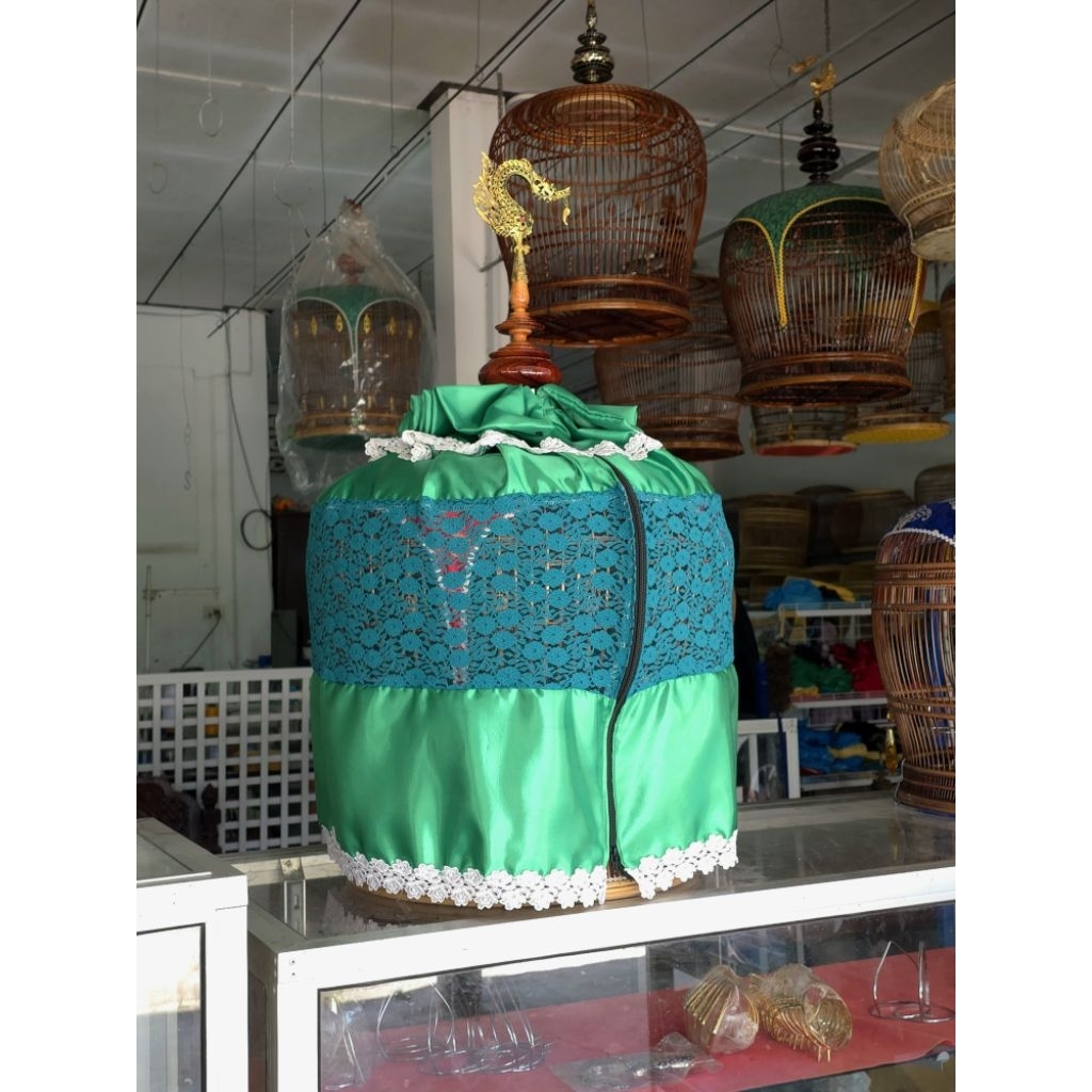 ผ้าคลุมกรงนกเขาชวา สีเขียว ราคาเบาๆ ขนาดฟรีไซส์