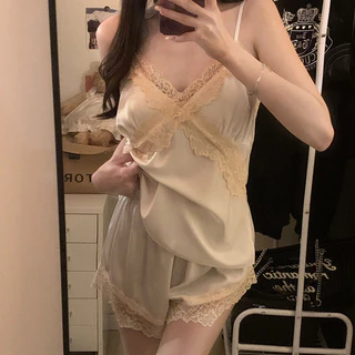 🚚ส่งไวจากไทย 💞ลูกไม้💞 ชุดนอนสตรี คอวี ใส่สบาย ชุดอยู่บ้าน เสื้อกล้าม + กางเกงขาสั้น ชุด 2 ชิ้น มีหลายแบบให้เลือก💞