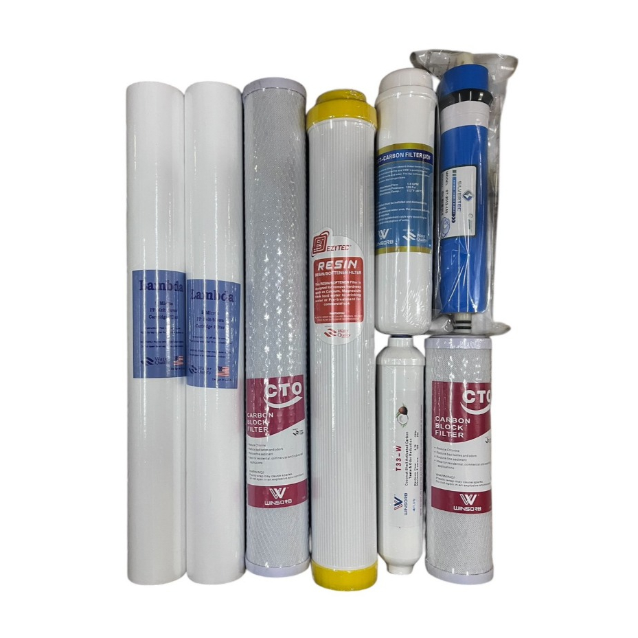 ชุดไส้กรองตู้น้ำ 8 ขั้นตอน(PP20"5M 2 แท่ง + CTO20" + RS20"+ Post CB 12" + RO150G +Post 10" + CTO10")