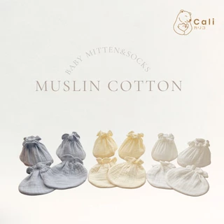 Cali ถุงมือถุงเท้า เด็กอ่อน ผ้ามัสลินทอเส้นใยธรรมชาติ🌿สีพื้นพาสเทล *ป้าย Cali Baby
