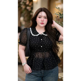 เสื้อพลัสไซส์ (ง58) Bella Puff อกใหญ่ใส่ได้ เสื้อสาวอวบ แขนพอง ผ้าชีฟอง ใส่สบาย ไม่รัด ลุคเกาหลี
