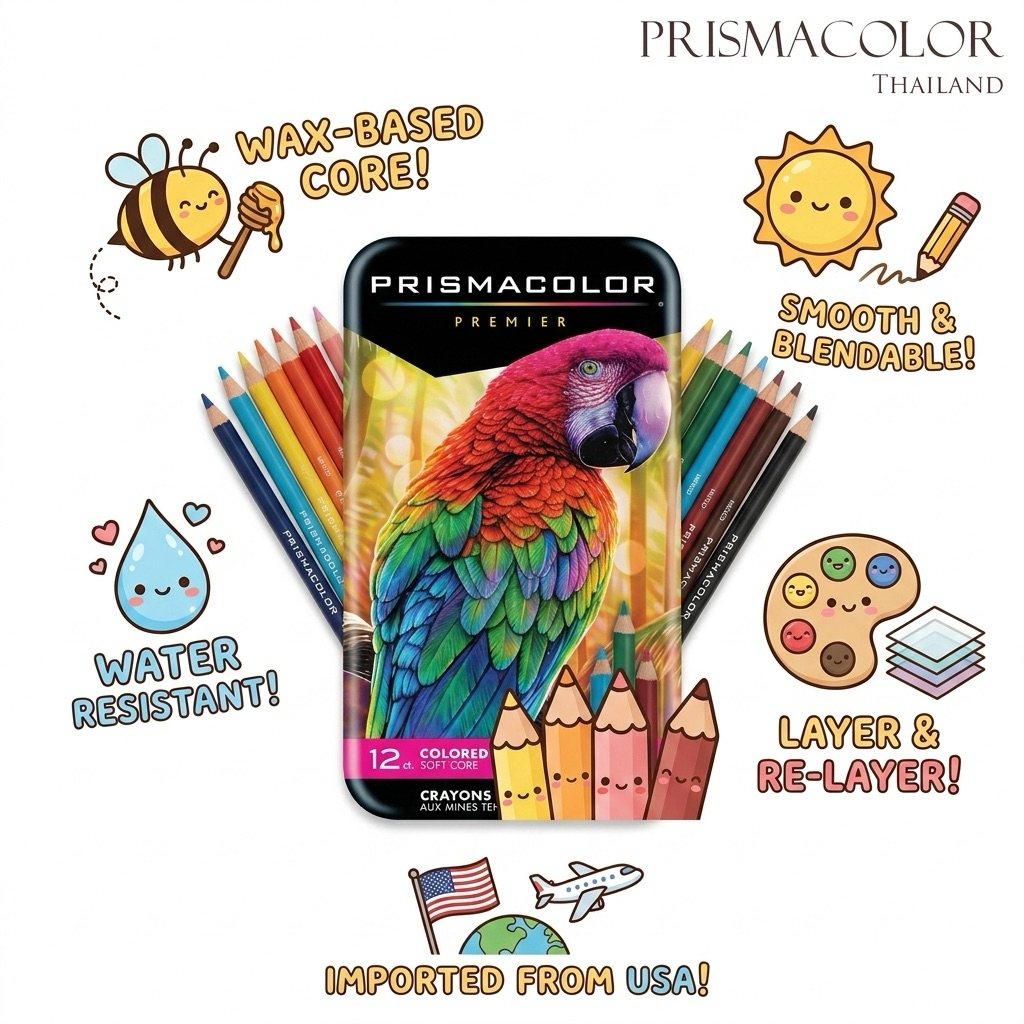 ดินสอสีไม้ Prismacolor Premier Soft Core 12 สี | สีพรีเมียม นุ่มลื่น เกลี่ยง่าย กันน้ำ