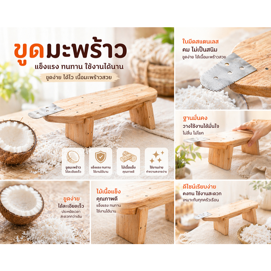 กระต่ายขูดมะพร้าว กระต่ายขูดมะพร้าวหัวสแตนเลส ขูดมะพร้าว มือขูดมะพร้าว แบบโบราณแข็งแรงทนทาน