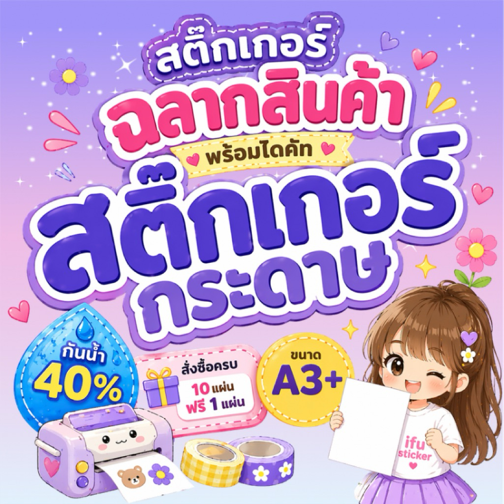 สติ๊กเกอร์กระดาษ ฉลากสินค้าราคาถูก ออกแบบฟรี ขนาดA3+