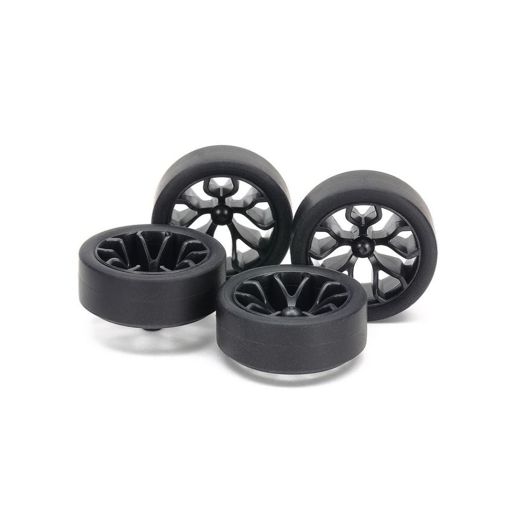 Tamiya 15542 Mini 4WD Super Hard Small Dia. Low-Profile Tires (26mm) & Carbon Wheels(Y Spoke)