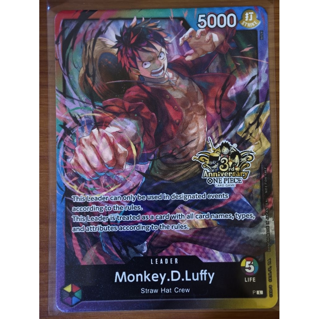 ONE PIECE TCG MONKEY D. LUFFY RARE 3RD ANNIVERSARY PROMO ALT ART ST01-012 NM