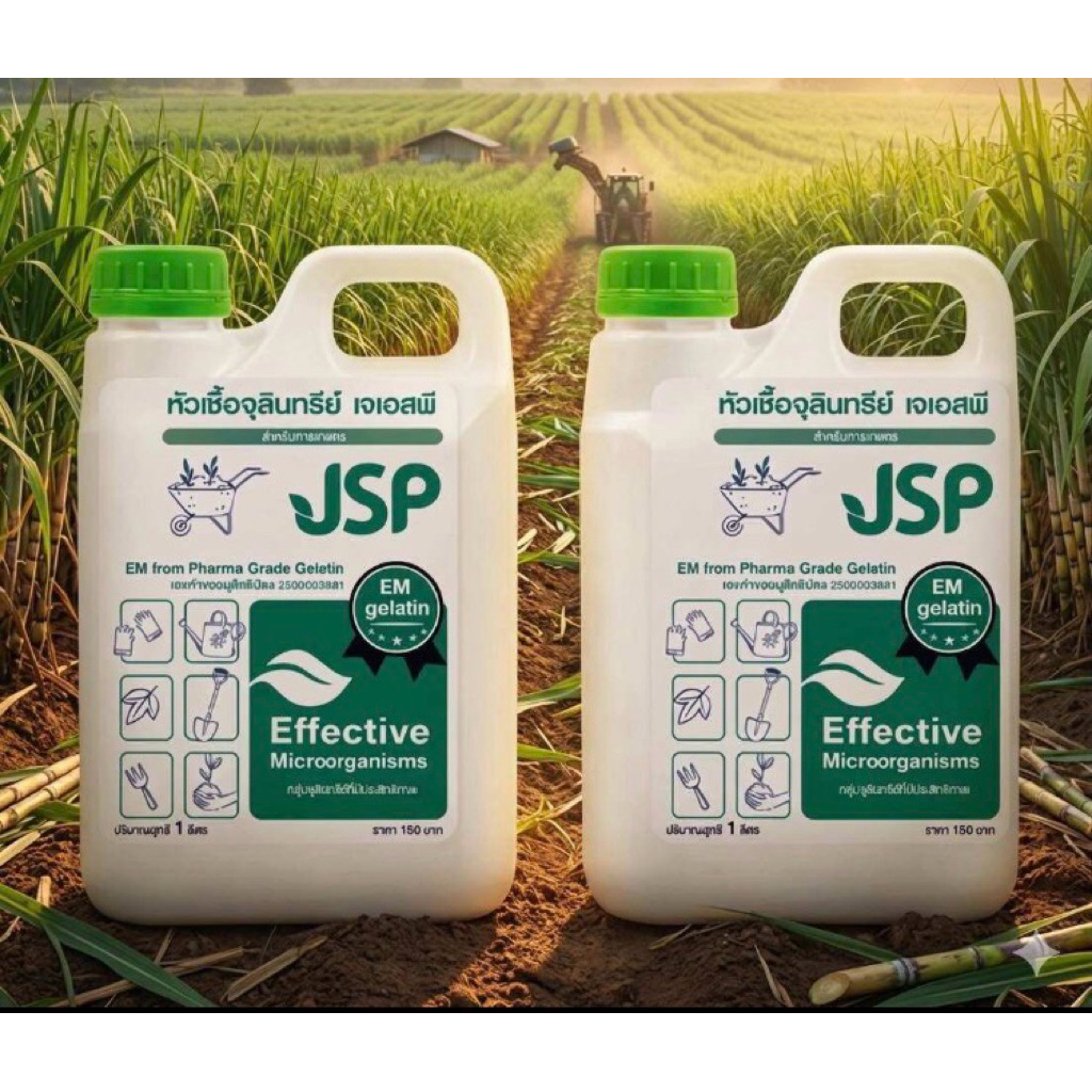 JSP EM จุลินทรีย์เข้มข้น แก้รากเน่า โคนเน่า พืชผัก ทุเรียน “ชุดฟื้นดิน-เร่งราก”(2แกลลอน)