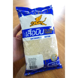 งาขาวดิบขนาดใหญ่ (100 / 500) กรัม ตราเสือบิน | (White Sesame Seeds)