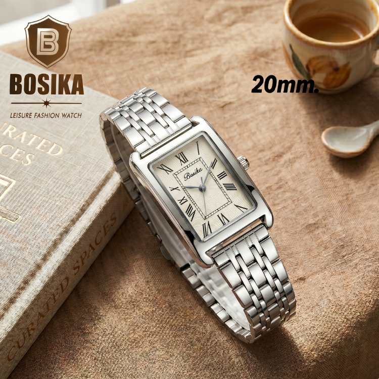 BOSIKA#BG-018 นาฬิกาข้อมือดีไซน์เลขโรมันหน้าปัดทรงสี่เหลี่ยม ขนาด20มิล พร้อมส่ง