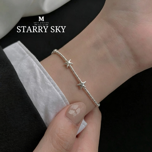 MEET กำไลเงิน Starry Sky กำไลเงินแท้ สร้อยข้อมือปรับได้ กำไลแฟชั่น กำไลข้อมือเงินแท้ กำไลเพชร