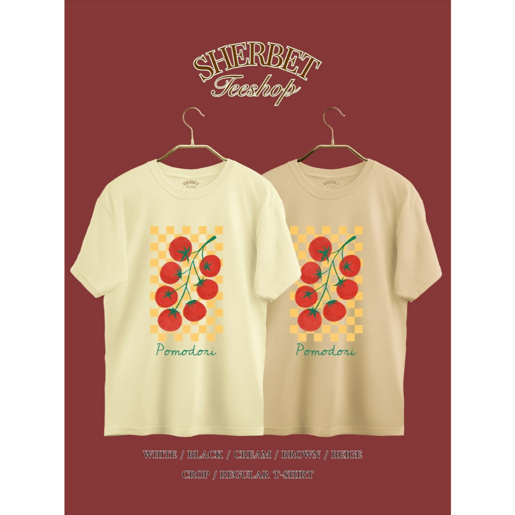 sherbet.teeshop เสื้อยืด ผ้าคอตตอน ลาย มะเขือเทศ Pomodori 🍅 พร้อมส่งจากไทย ไซส์ S-2XL