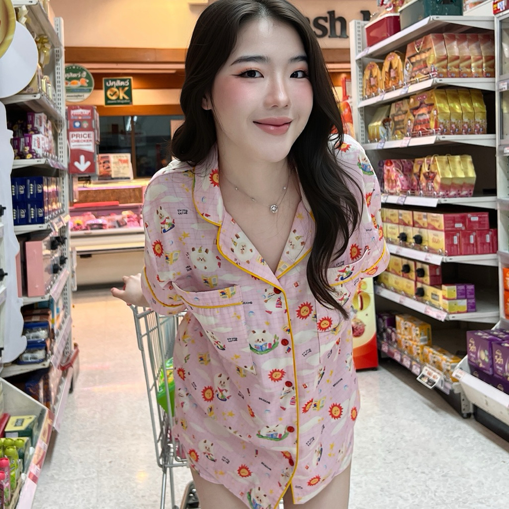 Cotton Silk Pajama Set — Pink💖 (Short Sleeve & Shorts) 🐑✨