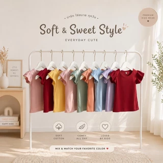 (KIDS) เสื้อยืดเด็กหญิงผ้าร่องแขนระบาย สีพาสเทลหวานๆ ใส่ได้ตั้งแต่ 1-7 ขวบ