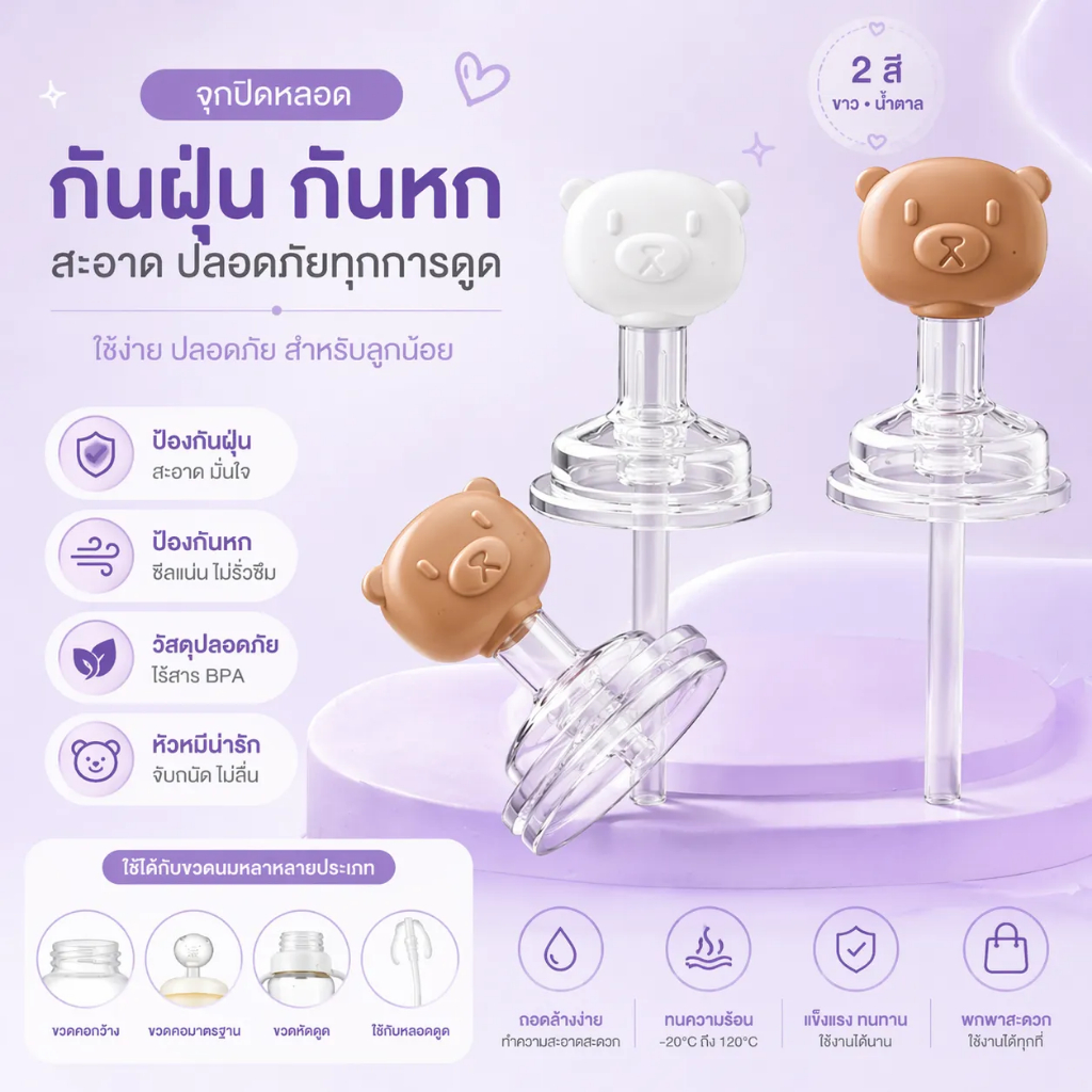 ป้องกันฝุ่นกันน้ำรั่วใช้ซ้ำได้ ซิลิโคนปิดจุกนม ฝาปิดหลอดหัดดื่ม ลายการ์ตูนน่ารักป้องกันฝุ่น พร้อมส่ง