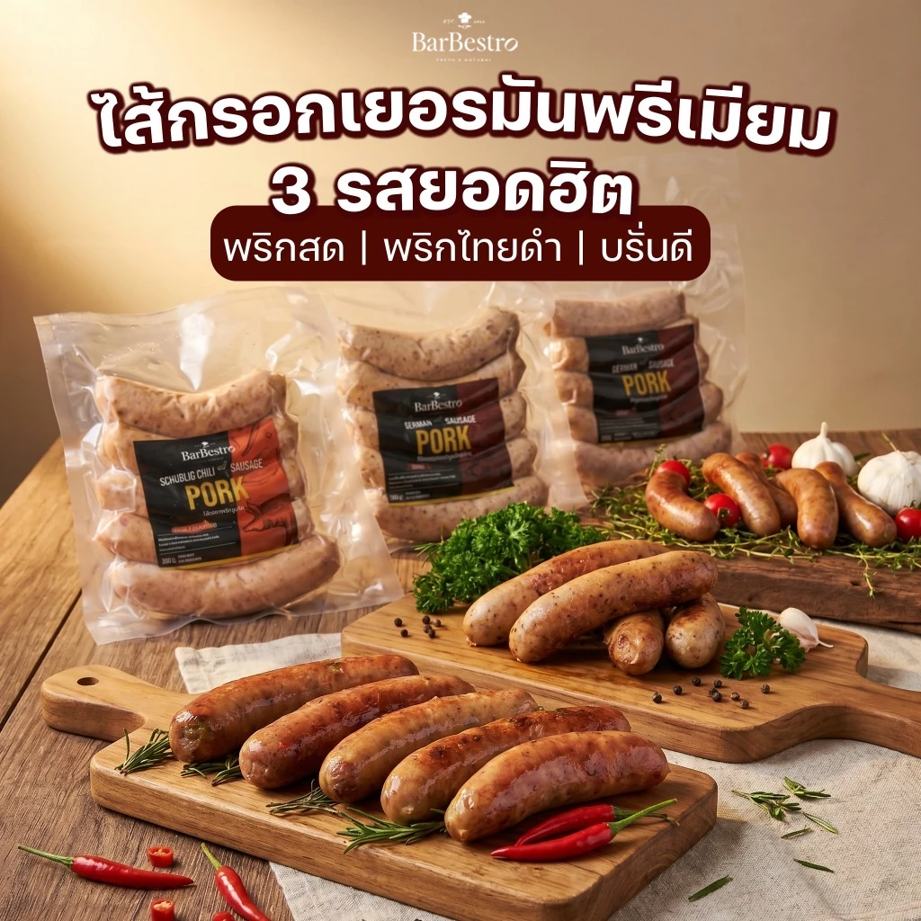 BarBestro ไส้กรอกเยอรมันหมูโฮมเมด ไส้กรอกหมู (German Sausage Homemade) 500g.