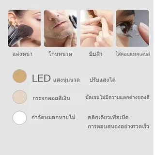 กระจกห้องน้ํา กระจกติดผนัง ไฟ LED สามสี ฟังก์ชันปรับแสงแบบไม่มีขั้นบันได ฟังก์ชันล้างหมอก แสดงเวลาและอุณหภูมิ