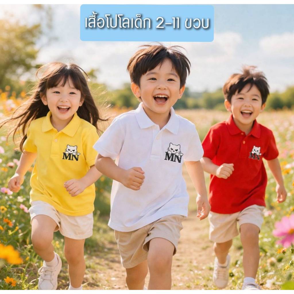เสื้อโปโลเด็ก สีพื้น Polo smart เด็ก 2-11 ขวบ (เลือกสี/เลือกไซส์) ใส่ได้ทั้ง ดช-ดญ. มีบริการเก็บเงินปลายทาง
