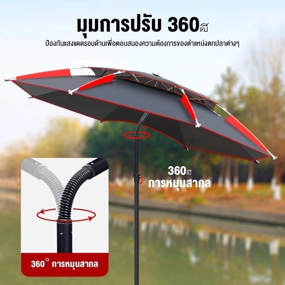 ร่มตกปลา 2.6เม ยางสีดำหนาสองชั้น ร่มตกปลาชิงหลิว ขนาดใหญ่ อลูมิเนียม+PPC กันแสง UV กันแดดกันฝน รูปที่ 4