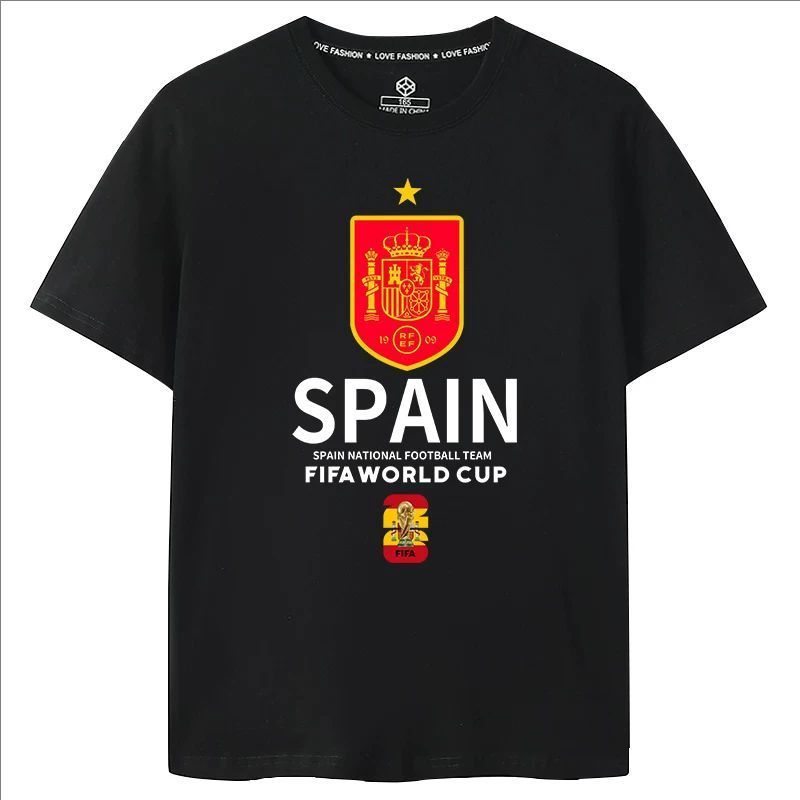 ทีมสเปน World Cup Short sleeved T-shirt ฤดูร้อนใหม่ฟุตบอลโลกแฟชั่นด้านบน เชียร์ทีมที่ชอบ ระบายอากาศสบาย ๆ