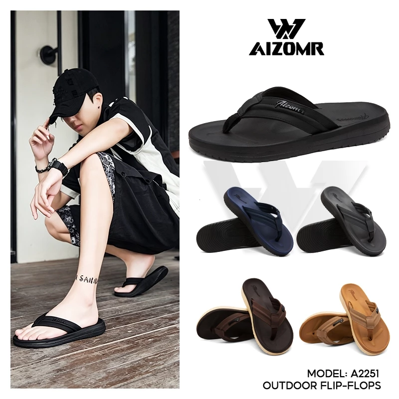 AIZOMR รองเท้าแตะผู้ชาย Flip Flops กันลื่น การรองรับส่วนโค้ง มีให้เลือก 5 สี รุ่น A2251
