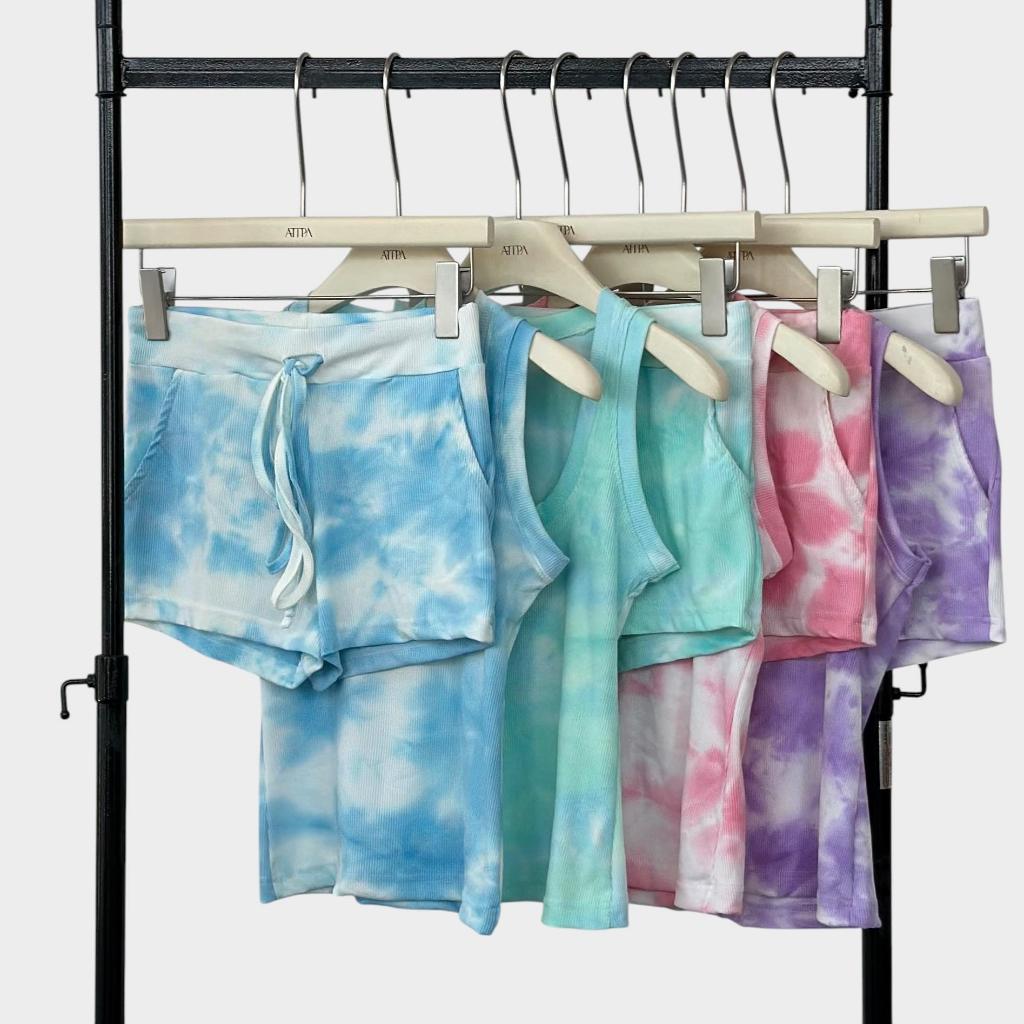 Atipashop - Ocean Crush Set ชุดเซ็ตเสื้อกล้ามและกางเกงขาสั้น ผ้ามัดย้อม ยืดเยอะ ใส่สบาย รูปที่ 3