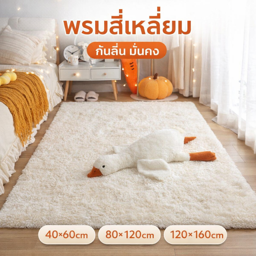 【COD】พรมห้องนอน พรมสี่เหลี่ยม ขนนุ่ม กันลื่น พรมขนนุ่มคุณภาพดี หลายขนาดให้เลือก พร้อมส่ง