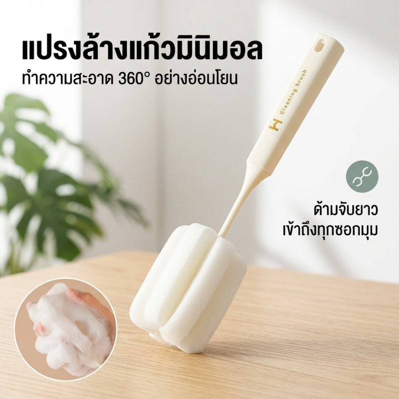 พร้อมส่งกรุงเทพ แปรงล้างขวดและแก้ว ฟองน้ำนุ่ม ด้ามยาว ทนทาน ทำความสะอาดอุปกรณ์ครัวเรือน Bottle Brush