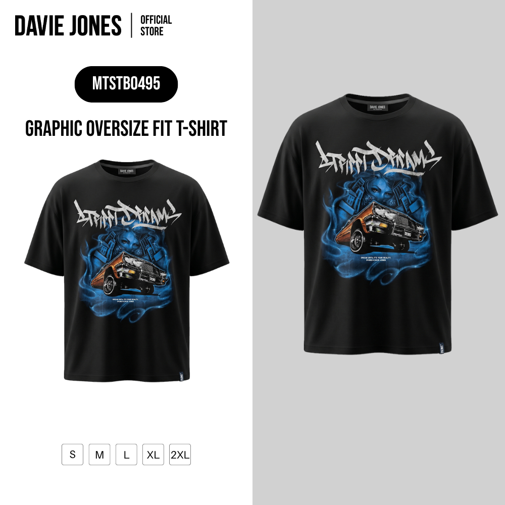 DAVIE JONES [BE FEARLESS] เสื้อยืดผู้ชาย Graphic Oversize Fit T-Shirt สีดำ TB0495