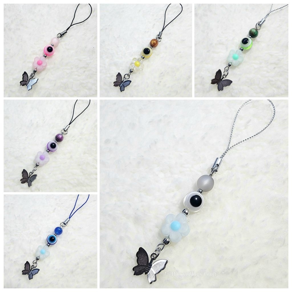 Phone charm >> EVIL EYE 🧿 Butterfly 🦋 ที่ห้อยมือถือ ที่ห้อยโทรศัพท์ พวงกุญแจ | เครื่องราง ปกป้อง | ข