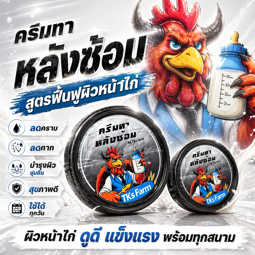 ครีมทาหน้าไก่ชน สูตรธรรมชาติ ใช้ได้ทุกวัน
