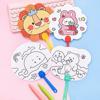 พัดระบายสี พัดระบายสีเด็ก พัดวาดภาพ พัด DIY เด็ก ของเล่นเสริมพัฒนาการ ของเล่นศิลปะเด็ก ของเล่นเด็กอนุบาล ของแขกเด็ก